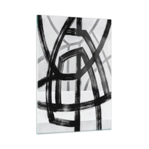 Impression sur verre - Image sur verre - Les coups de pinceau noirs et gris créent un réseau dynamique de lignes. - 50x70cm - Profondeur du bâtiment - Décoration murale moderne pour le salon et la chambre ARTTOR