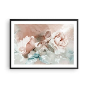 Affiche dans un cadre noir - Poster - Roses délicates aux tons pastel sur fond clair - 70x50cm - L'esprit du romantisme - Décoration murale moderne pour le salon et la chambre ARTTOR