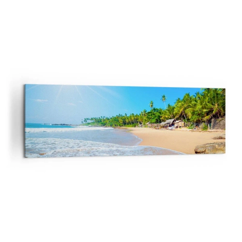 Impression sur toile - Image sur toile - Plage tropicale avec palmiers et ciel bleu - 160x50cm - Un endroit exotique pour vous - Décoration murale moderne pour le salon et la chambre ARTTOR