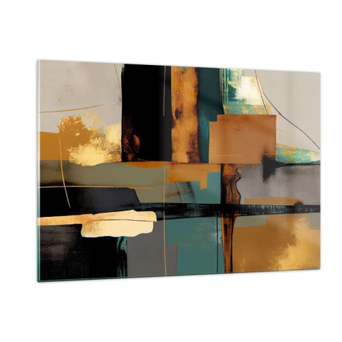 Impression sur verre - Image sur verre - Abstraction moderne avec contrastes or, noir et turquoise - 120x80cm - Abstraction – lumière et ombre - Décoration murale moderne pour le salon et la chambre ARTTOR