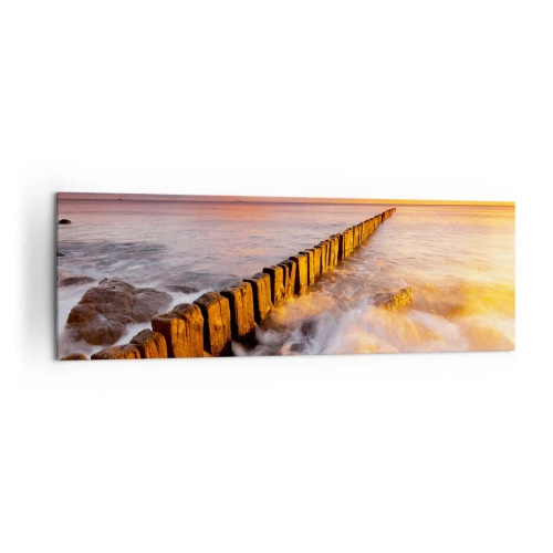 Impression sur toile - Image sur toile - Un paysage pittoresque au bord de la mer au coucher du soleil - 160x50cm - La douceur des vagues - Décoration murale moderne pour le salon et la chambre ARTTOR