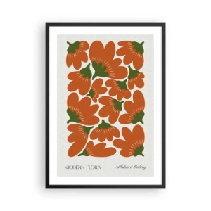 Affiche dans un cadre noir - Poster - Fleurs orange abstraites sur fond clair - 50x70cm - La vie des fleurs - Décoration murale moderne pour le salon et la chambre ARTTOR
