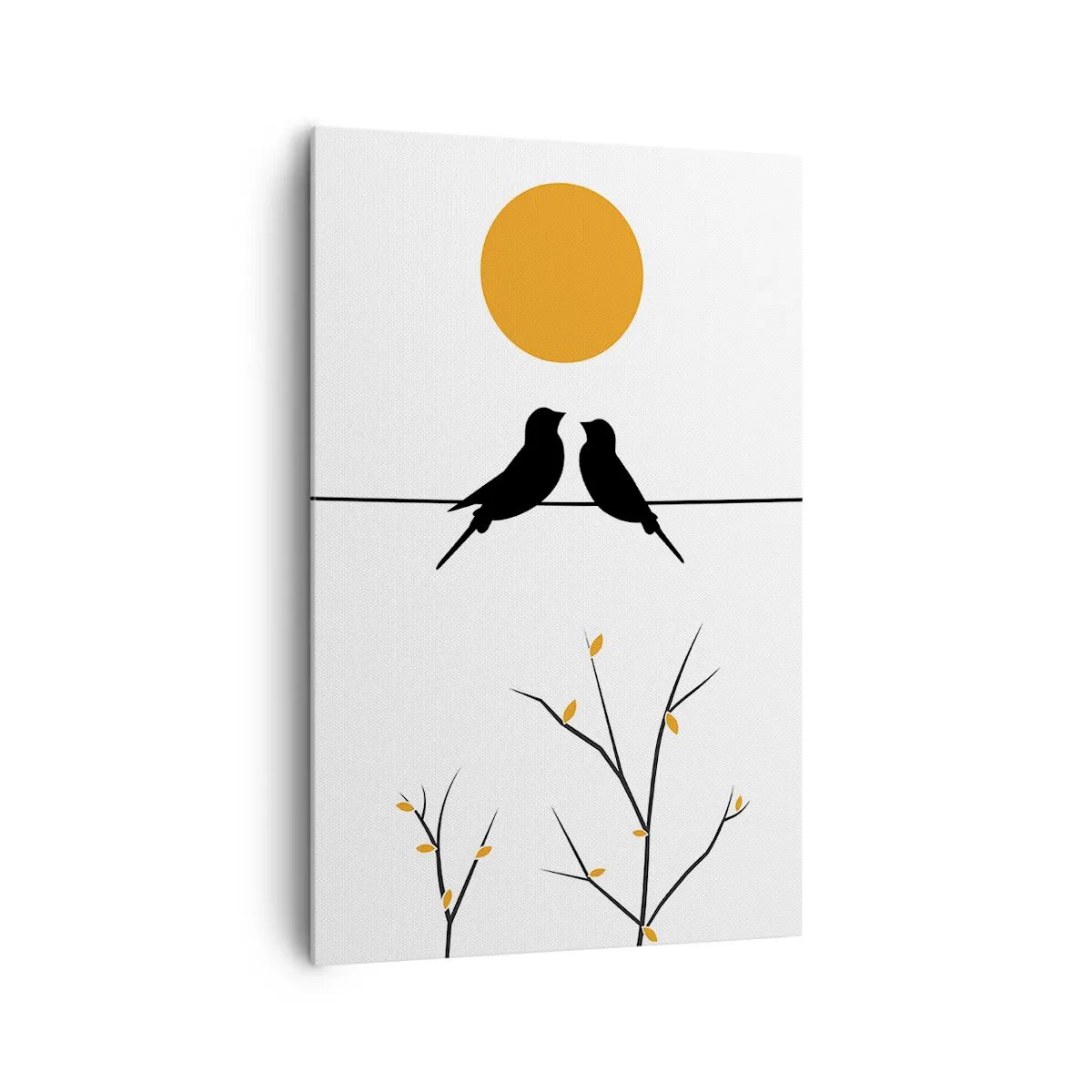 Impression sur toile - Image sur toile - Oiseaux sur une ligne avec un soleil jaune - 80x120cm - Soirée pour rossignols - Décoration murale moderne pour le salon et la chambre ARTTOR