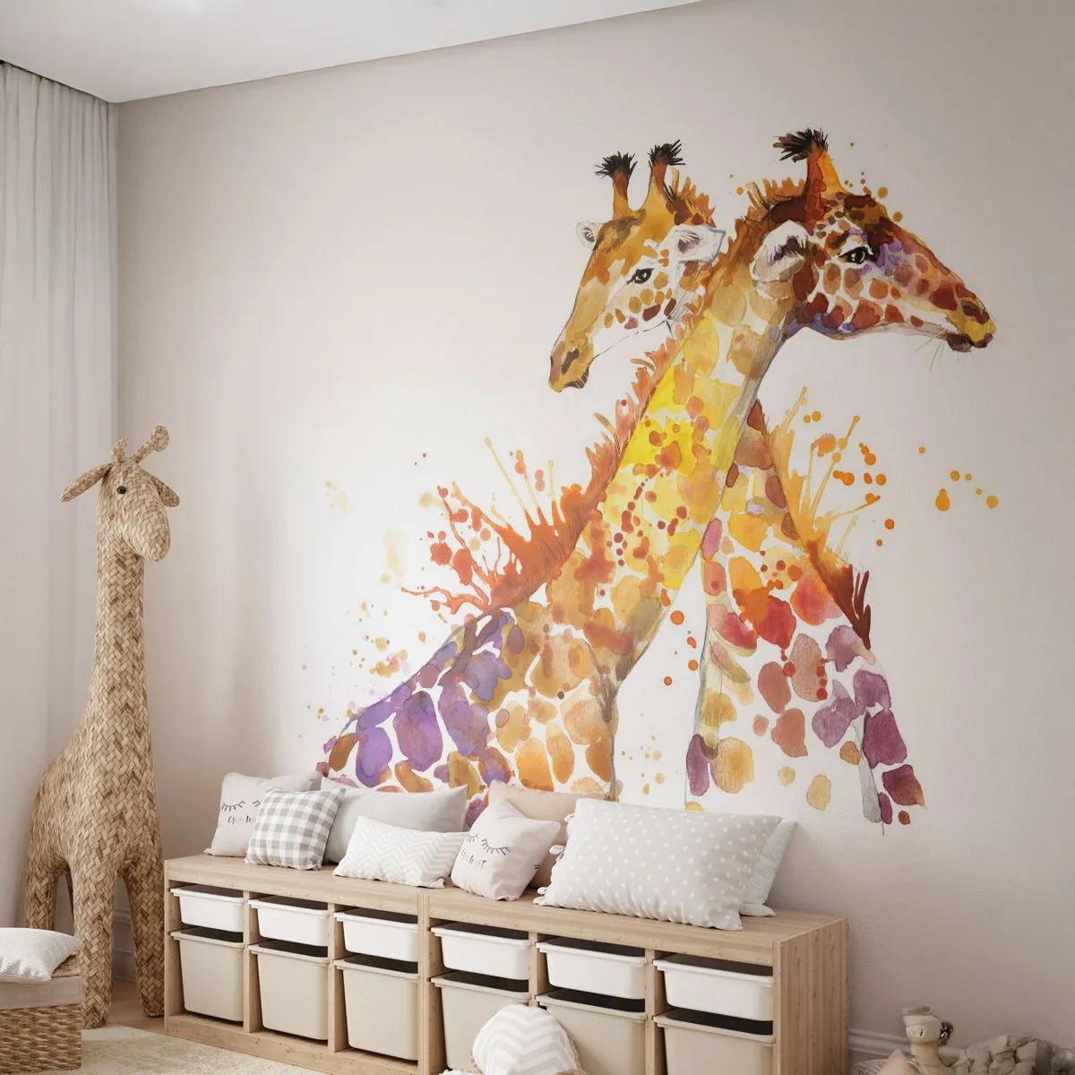 Papier Peint Photo Standard Eco - Est-ce de l'amitié ou de l'amour? - Animaux, Girafe, Graphique - 250x175 cm