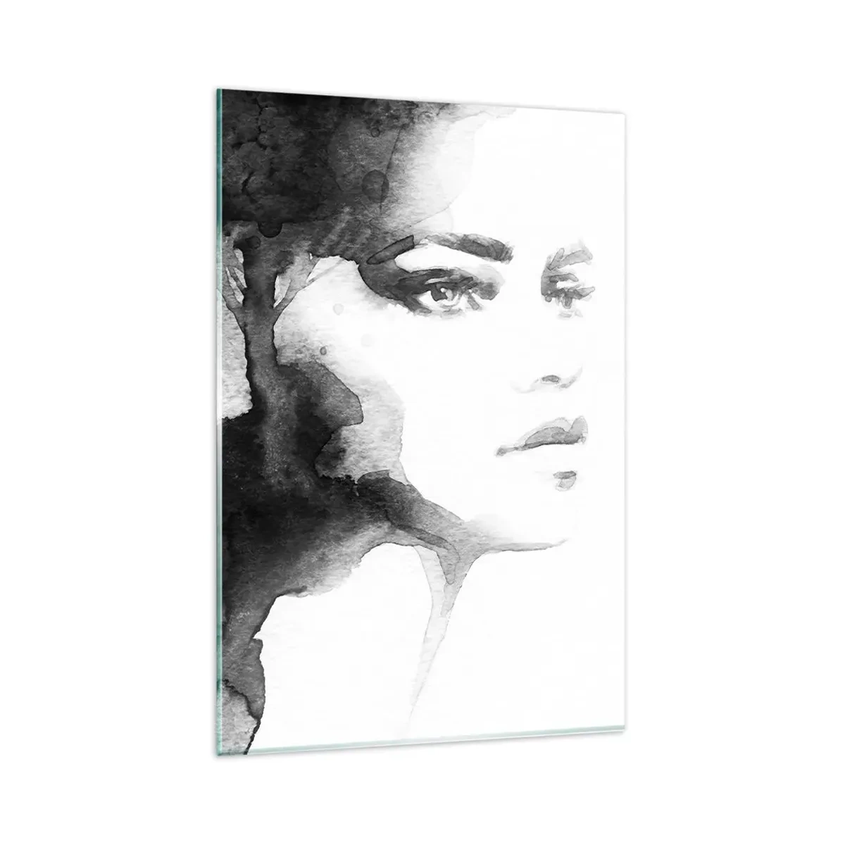 Impression sur verre - Image sur verre - Un portrait subtil d'une femme dans des tons de noir et blanc - 80x120cm - Fait de mystère et de brouillard - Décoration murale moderne pour le salon et la chambre ARTTOR