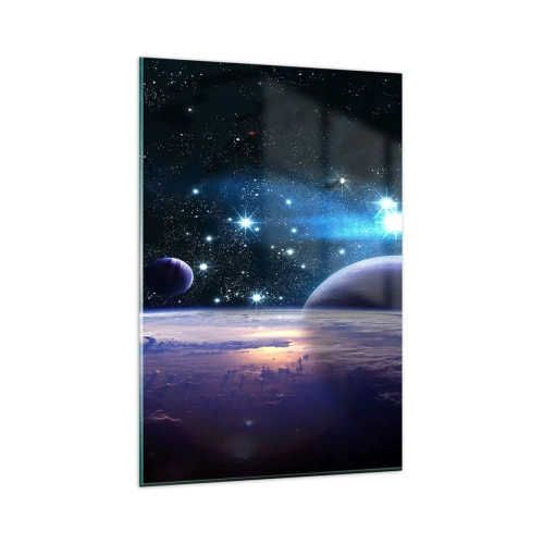 Impression sur verre - Image sur verre - Une vue de l'espace avec des planètes et des étoiles - 80x120cm - Toujours seul? - Décoration murale moderne pour le salon et la chambre ARTTOR