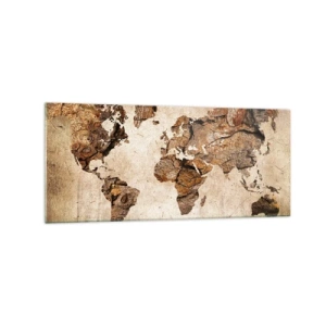 Impression sur verre - Image sur verre - Une carte du monde dans un style rustique en bois - 120x50cm - Découverte du monde - Décoration murale moderne pour le salon et la chambre ARTTOR