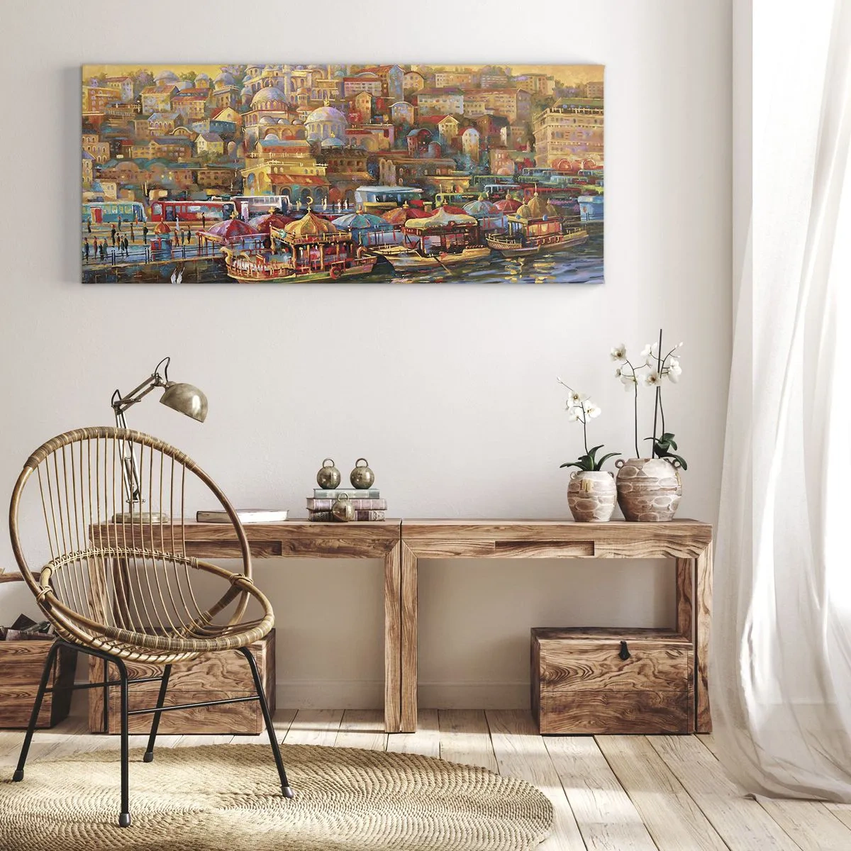 Impression sur toile - Image sur toile - Panorama pittoresque d'Istanbul avec vue sur la baie et la ville - 160x50cm - Conte d'Istanbul - Décoration murale moderne pour le salon et la chambre ARTTOR