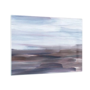 Impression sur verre - Image sur verre - Des traînées d'eau horizontales dans des tons de bleu et de marron dans un style abstrait - 70x50cm - Éléments : eau - Décoration murale moderne pour le salon et la chambre ARTTOR