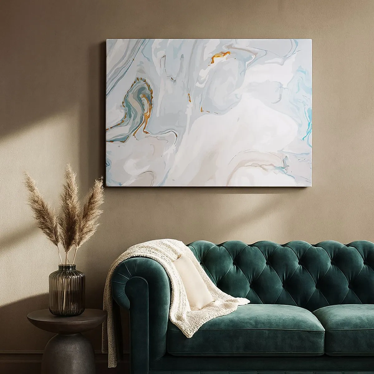 Impression sur toile - Image sur toile - Vagues abstraites dans des tons de bleu et de blanc - 70x50cm - Blanc surélevé - Décoration murale moderne pour le salon et la chambre ARTTOR