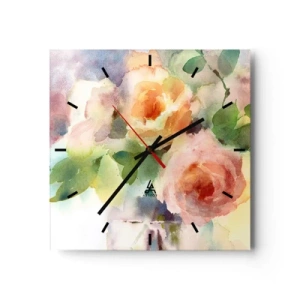 Horloge murale - Pendule murale - Roses délicates de style aquarelle sur fond clair - 30x30cm - Délicat comme l'aquarelle - Décoration murale moderne pour le salon et la chambre ARTTOR