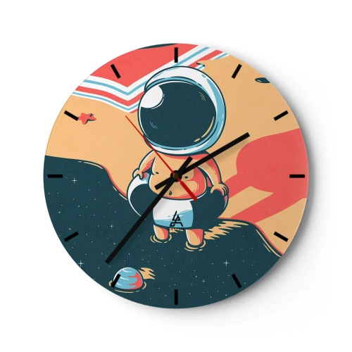 Horloge murale - Pendule murale - Astronaute sur fond spatial dans un style rétro - 30x30cm - Suivant une autre perspective - Décoration murale moderne pour le salon, la cuisine et la chambre ARTTOR