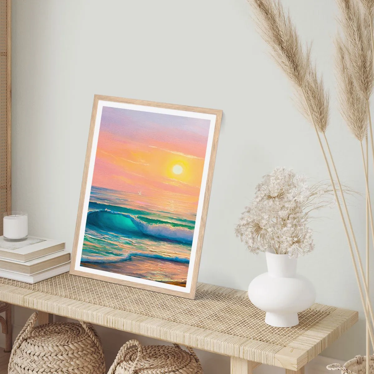 Affiche dans un chêne clair - Poster - Le chant turquoise des vagues - 30x40 cm