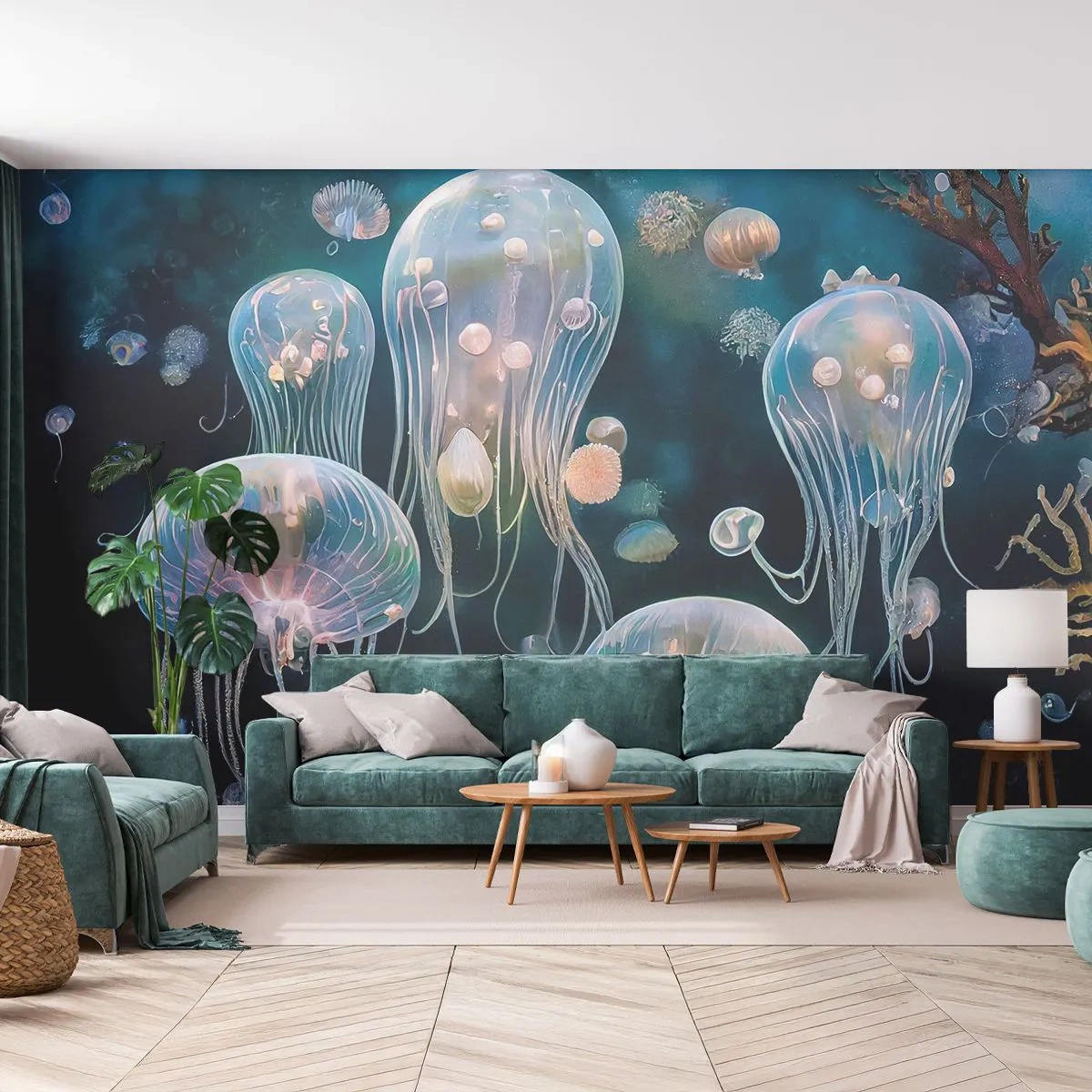 Papier Peint Photo Premium Canvas - Ballon sous-marin - Méduse, Animaux, Profondeurs - 250x175 cm