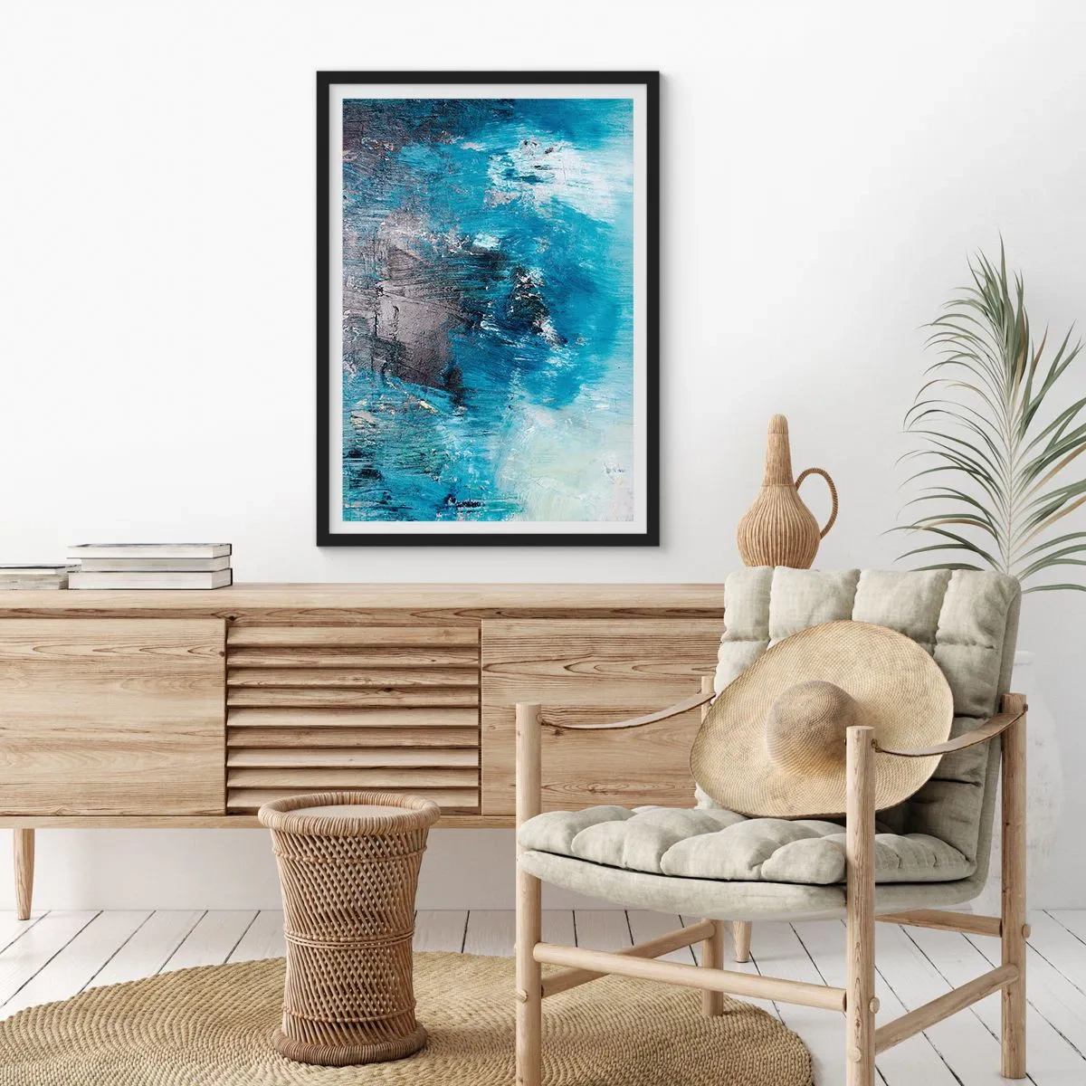 Affiche dans un cadre noir - Poster - Composition abstraite dans les tons de bleu - 50x70cm - Rhapsodie en bleu - Décoration murale moderne pour le salon et la chambre ARTTOR