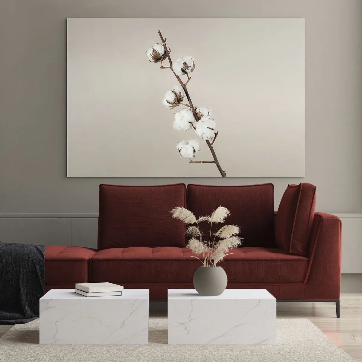 Impression sur verre - Image sur verre - Un brin de coton sur un fond clair et minimaliste - 120x80cm - A la source de la douceur - Décoration murale moderne pour le salon et la chambre ARTTOR