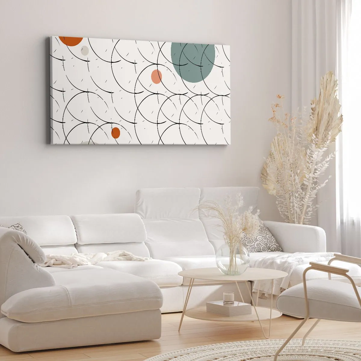 Impression sur toile - Image sur toile - Motif géométrique avec des cercles colorés sur un fond clair - 120x50cm - Dans l'esprit pop art - Décoration murale moderne pour le salon et la chambre ARTTOR