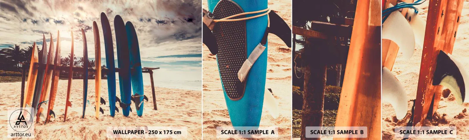 Échantillon De Papier Peint Standard Eco - Bonne nuit, à demain - Surfant, Paysage, Planche de surf - 100x30 cm