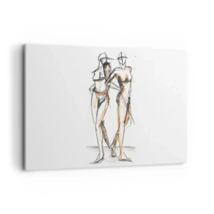 Impression sur toile - Image sur toile - Croquis artistique de deux silhouettes sur fond blanc - 100x70cm - Étude de la grâce - Décoration murale moderne pour le salon et la chambre ARTTOR