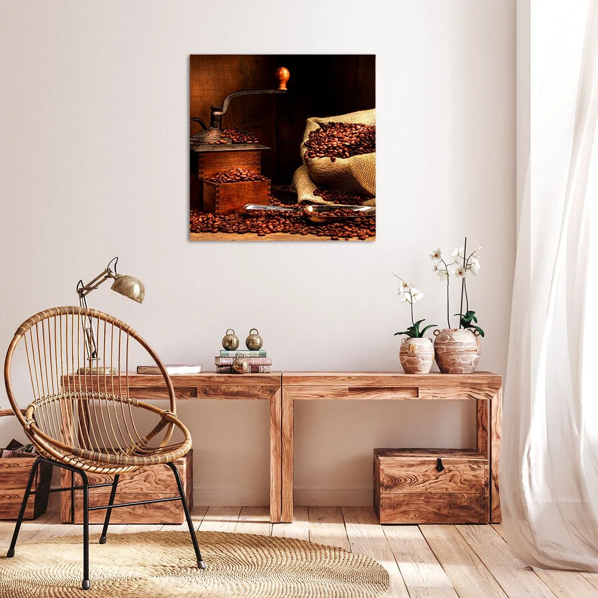 Impression sur toile - Image sur toile - Nature morte avec grains de café et moulin - 30x30 cm