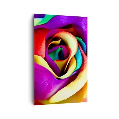 Impression sur toile - Image sur toile - Une rose colorée aux nuances de l'arc-en-ciel - 80x120cm - Ce n'est pas possible - Décoration murale moderne pour le salon et la chambre ARTTOR