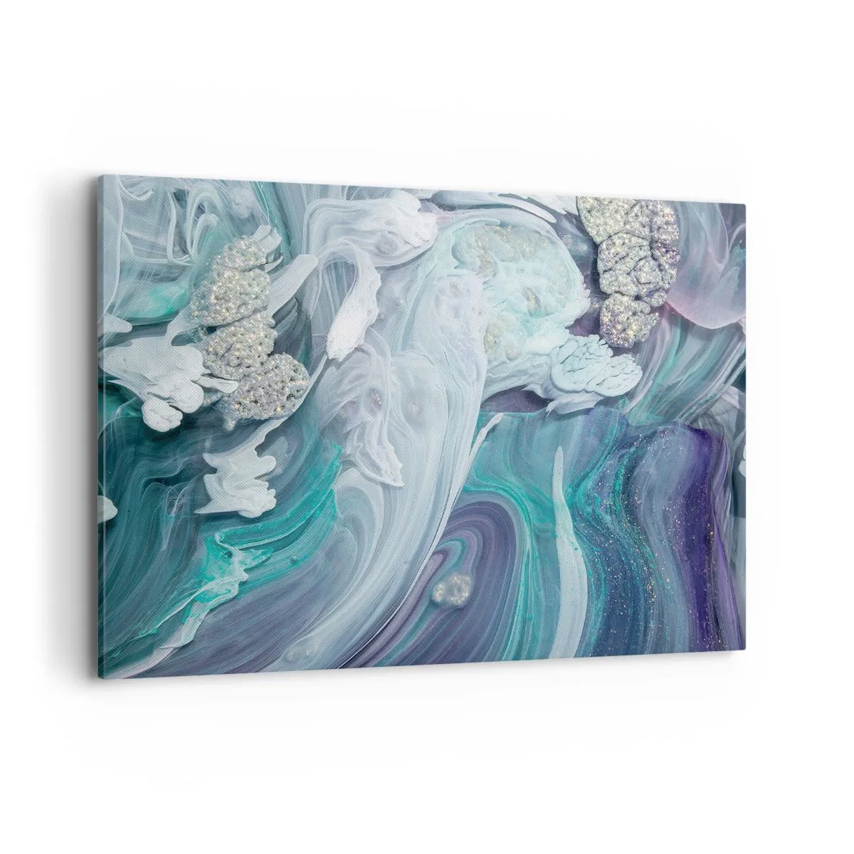 Impression sur toile - Image sur toile - Tourbillons abstraits dans des tons de bleu et de blanc - 120x80cm - Courants bleus - Décoration murale moderne pour le salon et la chambre ARTTOR