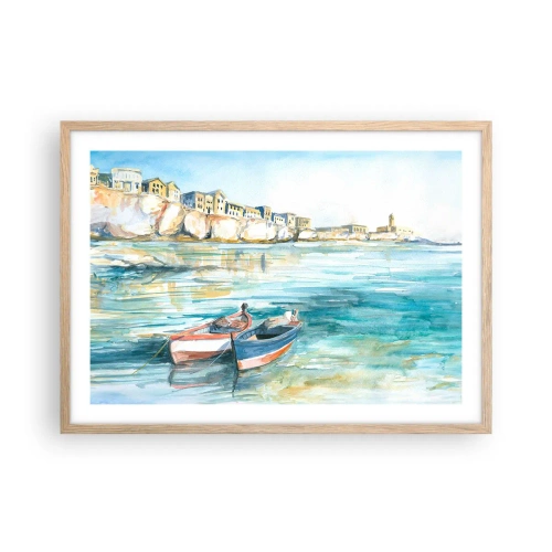 Affiche dans un chêne clair - Poster - Paysage dans l'azur - 70x50 cm