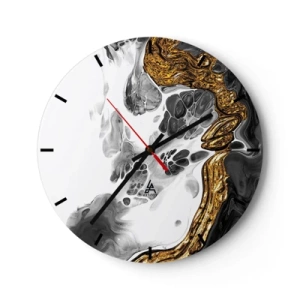 Horloge murale - Pendule murale - Composition abstraite d'or, de blanc et de noir - 30x30cm - Composition organique - Décoration murale moderne pour le salon, la cuisine et la chambre ARTTOR