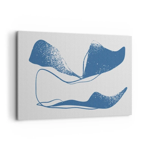 Impression sur toile - Image sur toile - Formes abstraites dans des tons bleus sur fond blanc - 100x70cm - Abstraction ailée - Décoration murale moderne pour le salon et la chambre ARTTOR