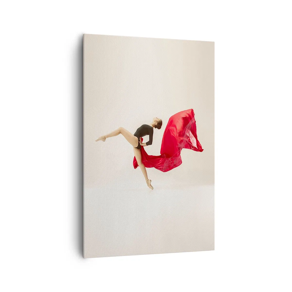 Impression sur toile - Image sur toile - Une danseuse dynamique en tenue noire et tissu rouge en mouvement. - 80x120cm - Rouge et noir - Décoration murale moderne pour le salon et la chambre ARTTOR