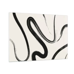 Impression sur verre - Image sur verre - Lignes noires dynamiques sur fond clair dans un style abstrait. - 70x50cm - Fantaisie en noir et blanc - Décoration murale moderne pour le salon et la chambre ARTTOR
