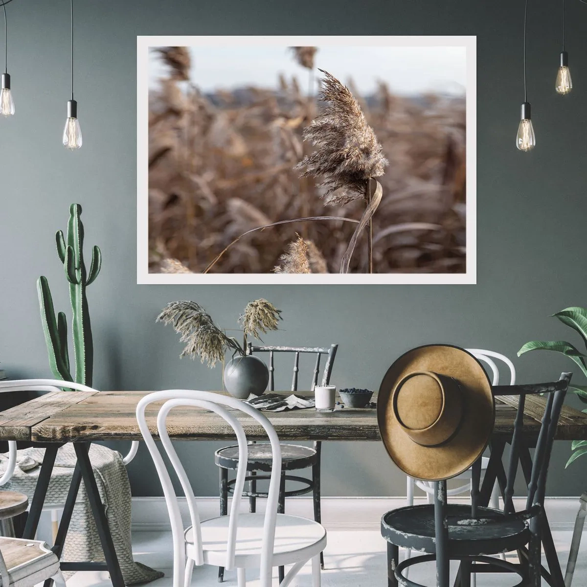 Affiche - Poster - Graminées délicates dans des tons beiges sur fond de nature - 100x70cm - Il est temps de s'envoler avec le vent - Décoration murale moderne pour le salon et la chambre ARTTOR