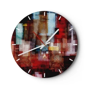 Horloge murale - Pendule murale - Compositions abstraites dans les tons de rouge et d'or avec un motif géométrique - 30x30cm - Mélange de confusions - Décoration murale moderne pour le salon, la cuisine et la chambre ARTTOR