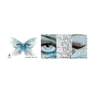Échantillon de Papier Peint Premium Sand - Mésange bleue Eros - Abstraction, Papillon, Yeux féminins - 100x30 cm