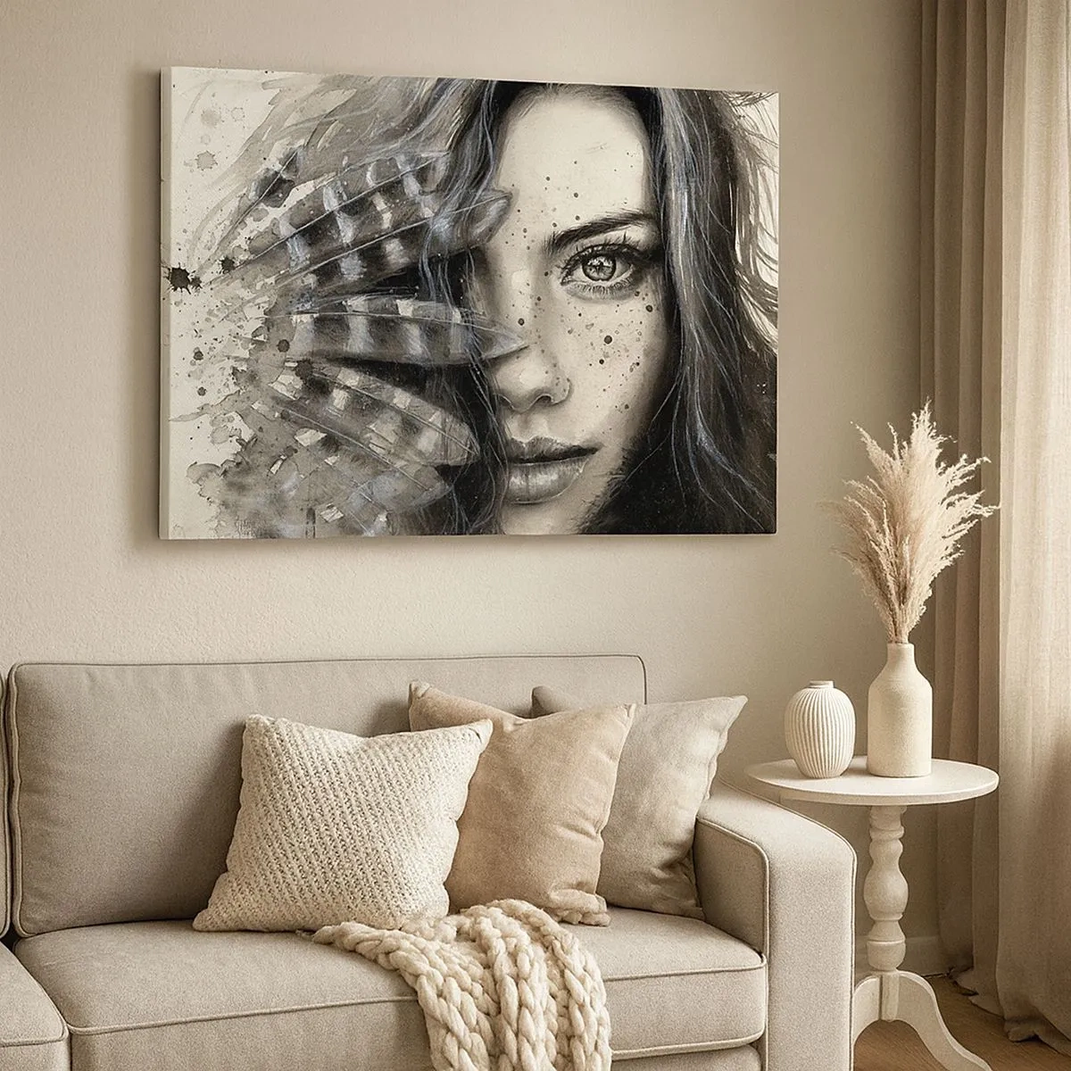 Impression sur toile - Image sur toile - Portrait artistique d'une femme avec des détails abstraits - 70x50cm - Beauté sauvage - Décoration murale moderne pour le salon et la chambre ARTTOR