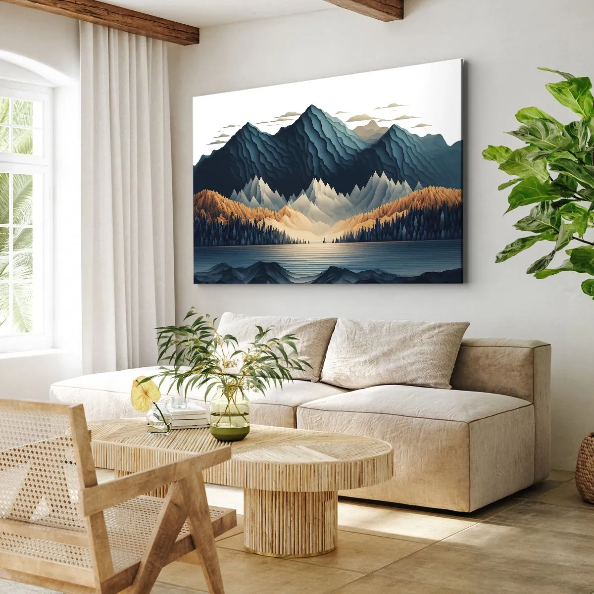 Impression sur toile - Image sur toile - Montagnes pittoresques sur le lac au coucher du soleil - 120x80cm - Paysage de montagne parfait - Décoration murale moderne pour le salon et la chambre ARTTOR