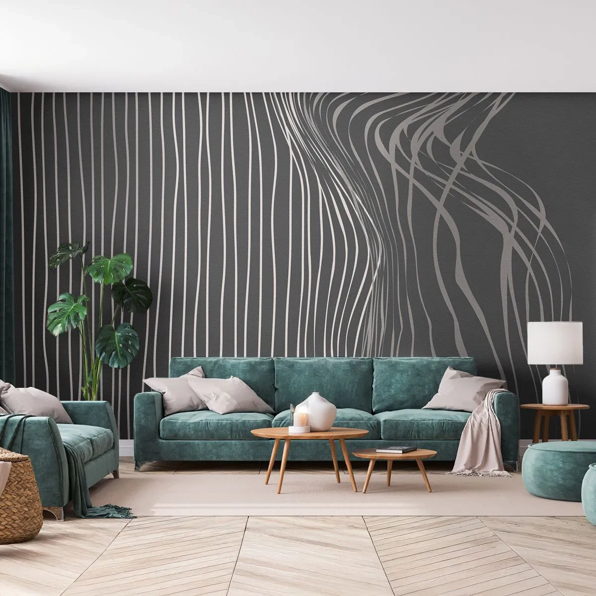 Papier Peint Photo Standard Eco - Rythme et accent - Abstraction, Morceau, Noir et blanc - 400x280 cm