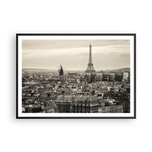 Affiche dans un cadre noir - Poster - Panorama de Paris avec la Tour Eiffel en tons sépia - 100x70cm - Sur les toits de Paris - Décoration murale moderne pour le salon et la chambre ARTTOR