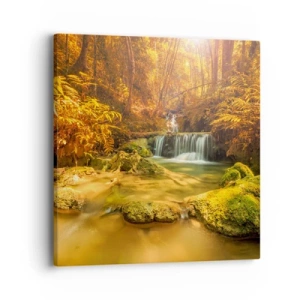 Impression sur toile - Image sur toile - Cascade de forêt en or - 40x40 cm