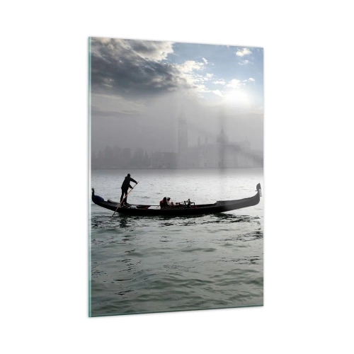Impression sur verre - Image sur verre - Gondole sur les eaux de Venise par un matin brumeux - 50x70cm - Une ville fabuleuse faite d'eau et de brouillard - Décoration murale moderne pour le salon et la chambre ARTTOR
