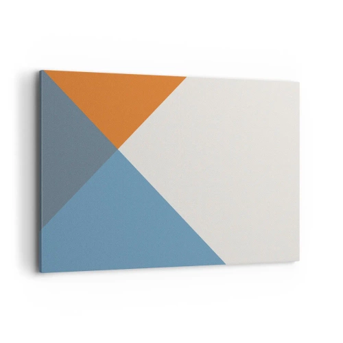 Impression sur toile - Image sur toile - Triangles géométriques dans les tons de bleu et d'orange - 120x80cm - Sous cette angle.... - Décoration murale moderne pour le salon et la chambre ARTTOR