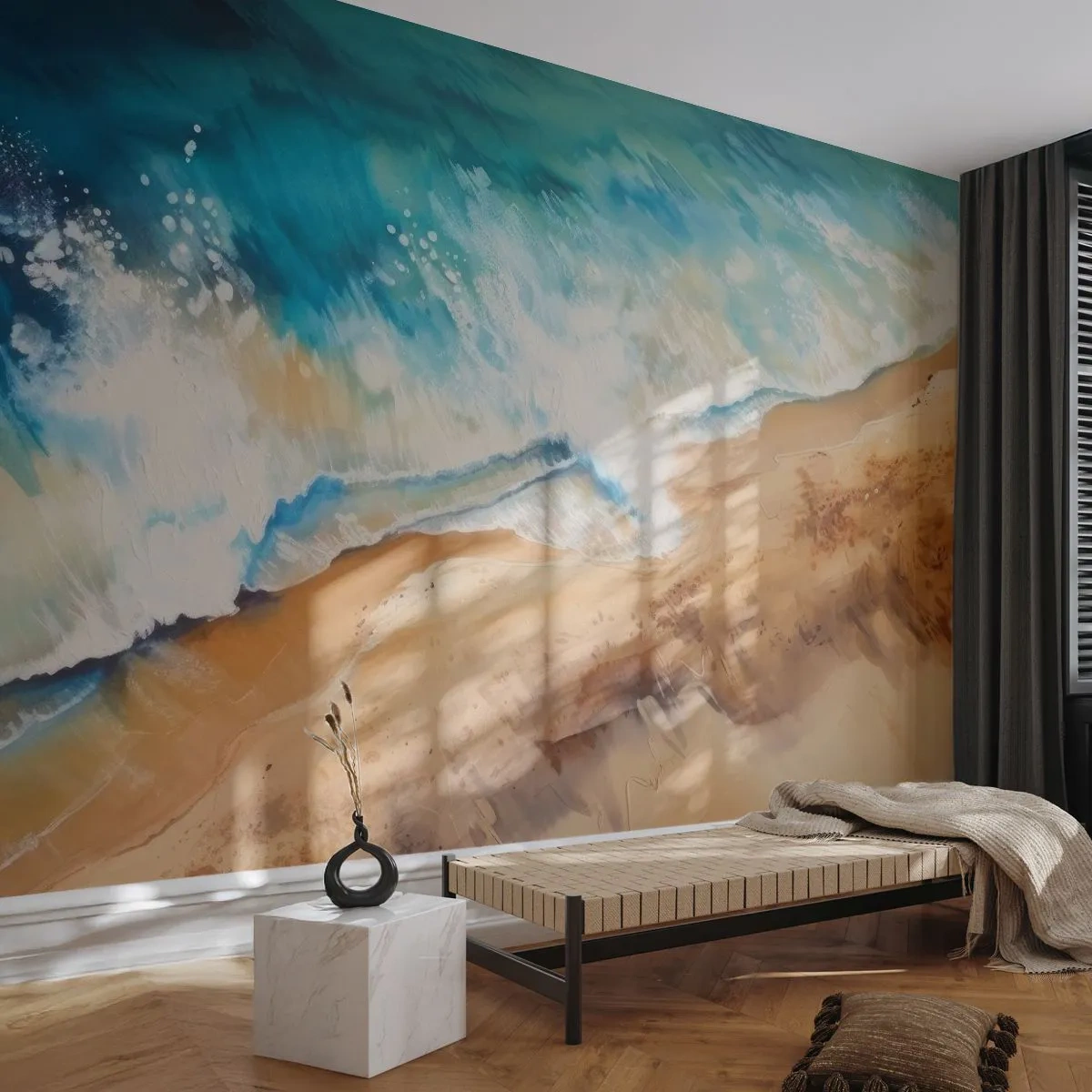 Papier Peint Photo Premium Sand - La vague qui revient - Côte, Bord de mer, Océan - 100x70 cm