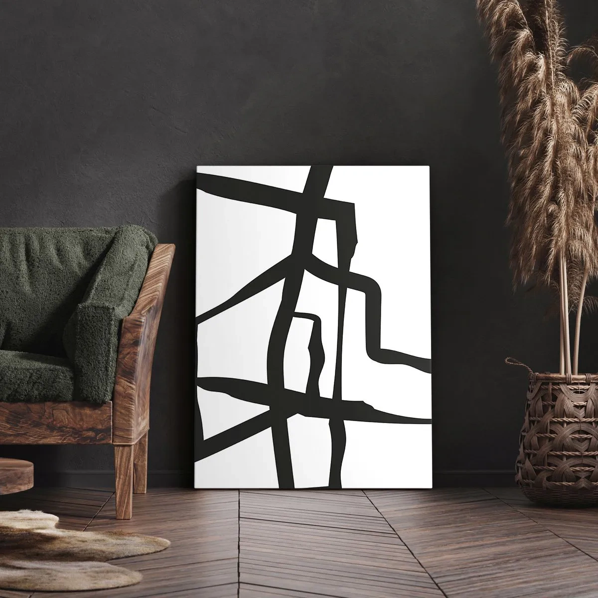 Impression sur toile - Image sur toile - Motif minimaliste noir et blanc avec des lignes géométriques - 80x120cm - Conception noir et blanc - Décoration murale moderne pour le salon et la chambre ARTTOR