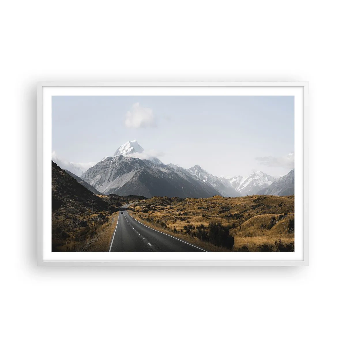 Affiche dans un cadre blanc - Poster - Chemin vers le coeur de la montagne - 91x61 cm