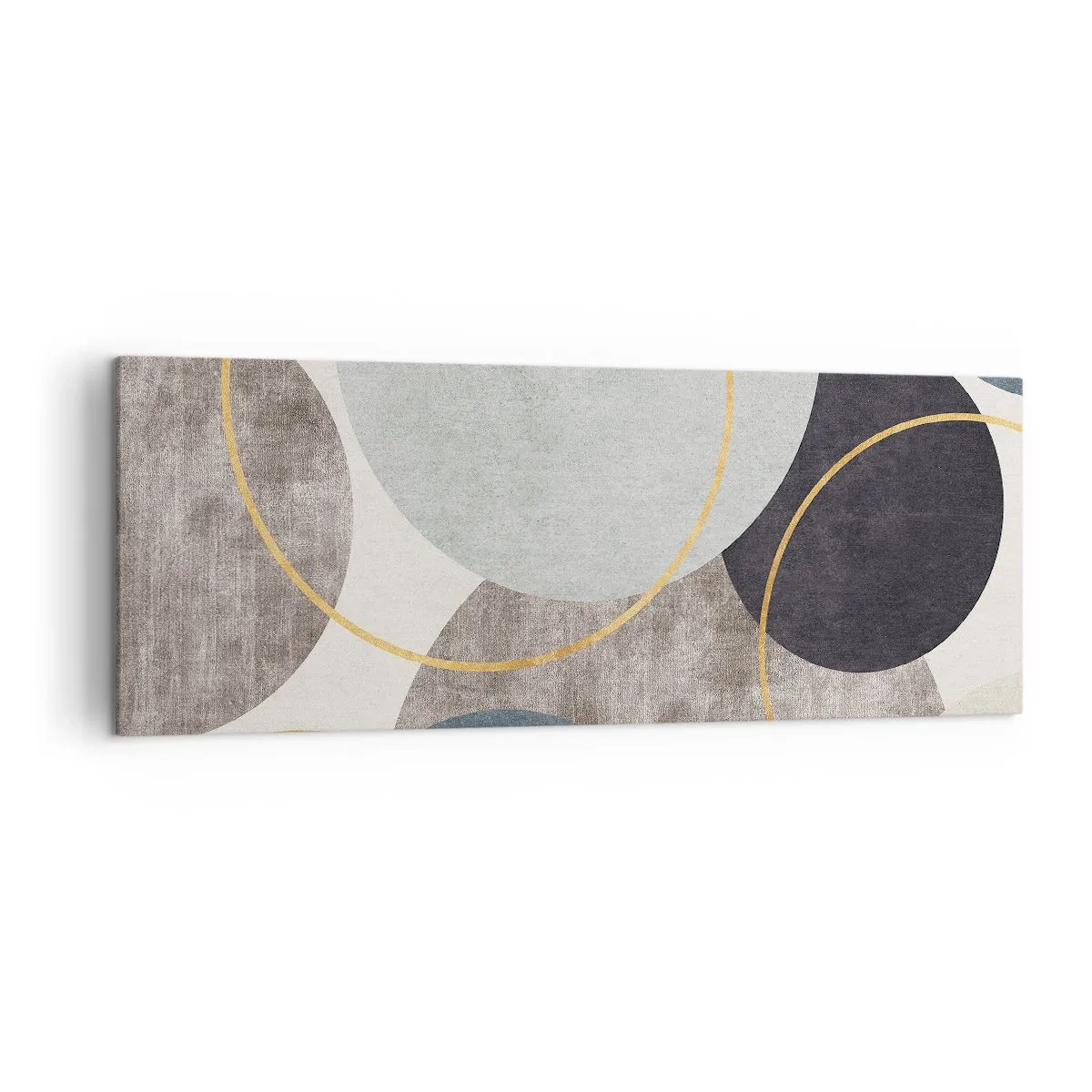 Impression sur toile - Image sur toile - Cercles géométriques dans les tons de gris, bleu et or - 140x50cm - Cercles sur cercles - Décoration murale moderne pour le salon et la chambre ARTTOR