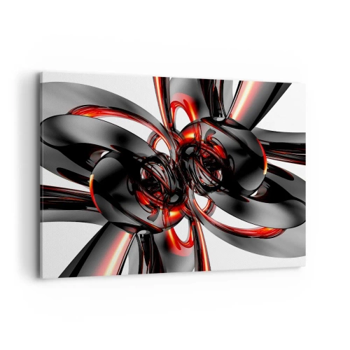 Impression sur toile - Image sur toile - Graphiques 3D abstraits avec des éléments noirs et rouges - 120x80cm - Mouvement de graphite et rouge - Décoration murale moderne pour le salon et la chambre ARTTOR