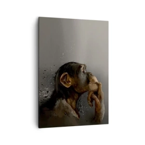 Impression sur toile - Image sur toile - Portrait d'un singe dans une pose réfléchissante sur fond gris - 50x70cm - Certainement un penseur - Décoration murale moderne pour le salon et la chambre ARTTOR