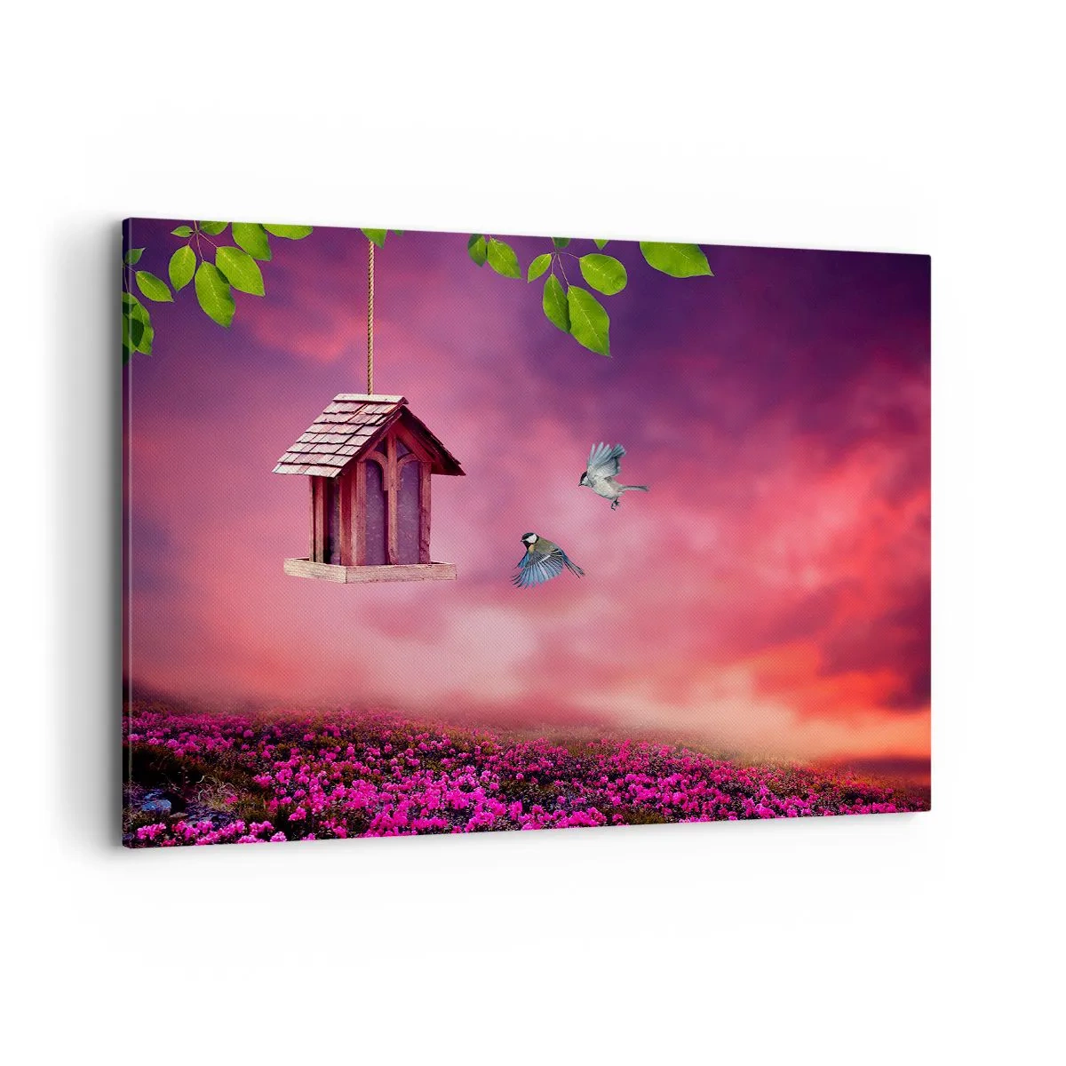 Impression sur toile - Image sur toile - Un paysage pittoresque avec un nichoir et un coucher de soleil - 100x70cm - Invitation à dîner - Décoration murale moderne pour le salon et la chambre ARTTOR