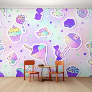 Papier Peint Autocollant Deluxe Sticker - Pour que tous les jours soit un anniversaire  - Pour les enfants, Bonbons, Sucette - 100x70 cm