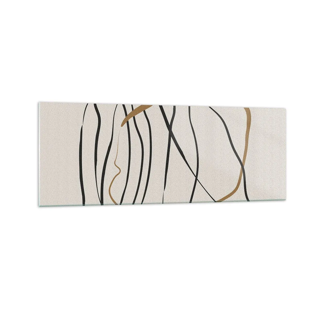 Impression sur verre - Image sur verre - Lignes artistiques en noir et or sur fond clair - 140x50cm - Composition – danse en boucle - Décoration murale moderne pour le salon et la chambre ARTTOR